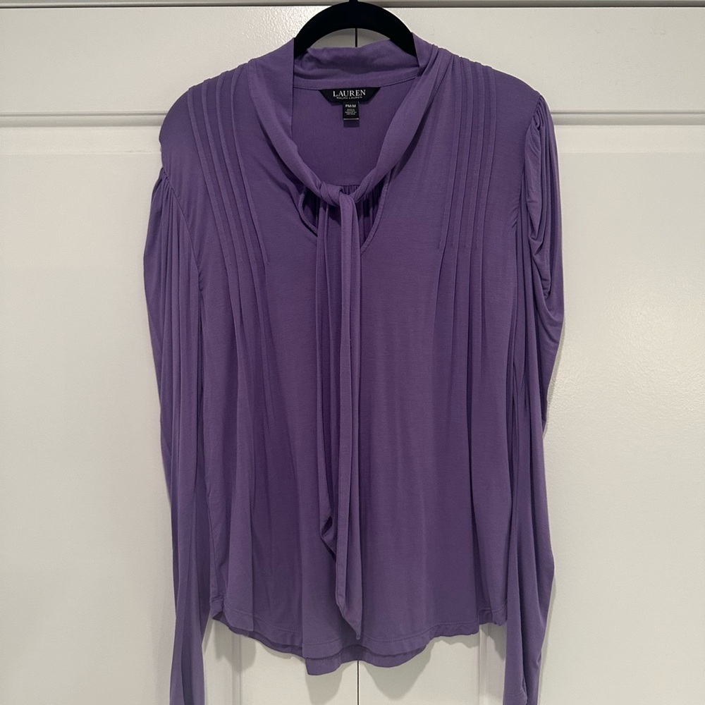 Lauren Black Label from Ralph Lauren Purple Women's Tie Top - Size Small